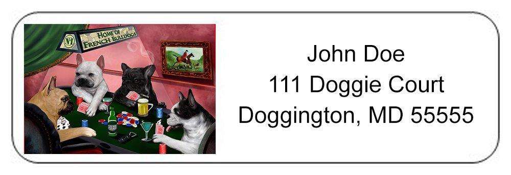 Home of French Bulldog 4 Dogs Playing Poker Return Address Label