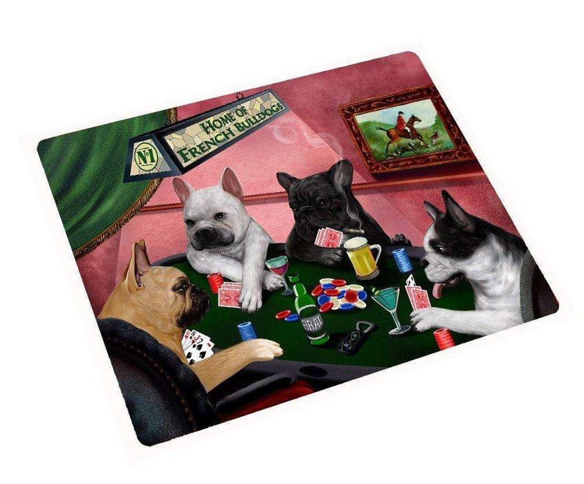 Home of French Bulldogs 4 Dogs Playing Poker Large Tempered Cutting Board 15.74" x 11.8" x 5/32"