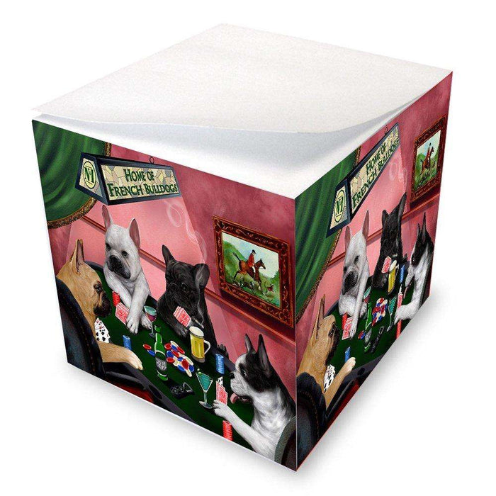 Home of French Bulldogs 4 Dogs Playing Poker Note Cube
