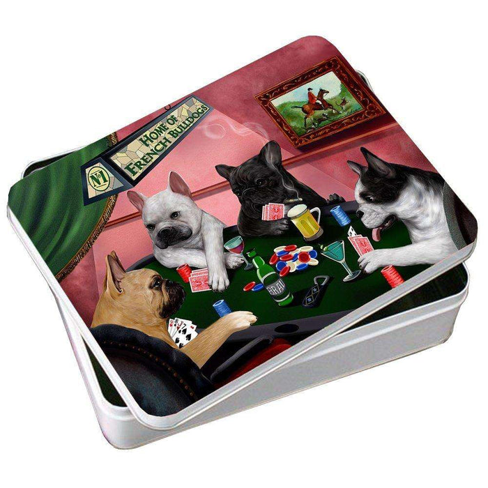 Home of French Bulldogs 4 Dogs Playing Poker Photo Tin
