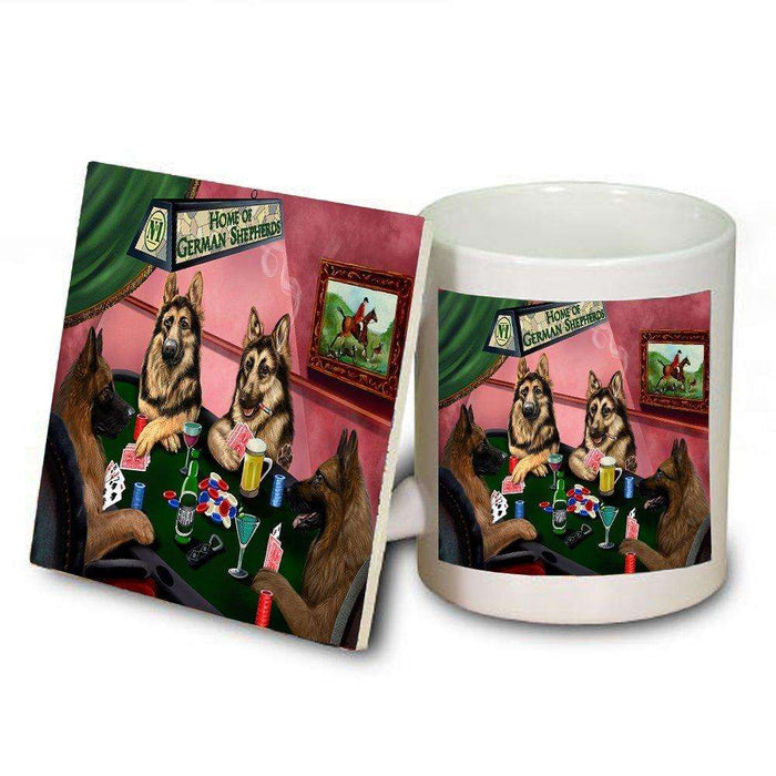 Home of German Shepherd 4 Dogs Playing Poker Mug and Coaster Set