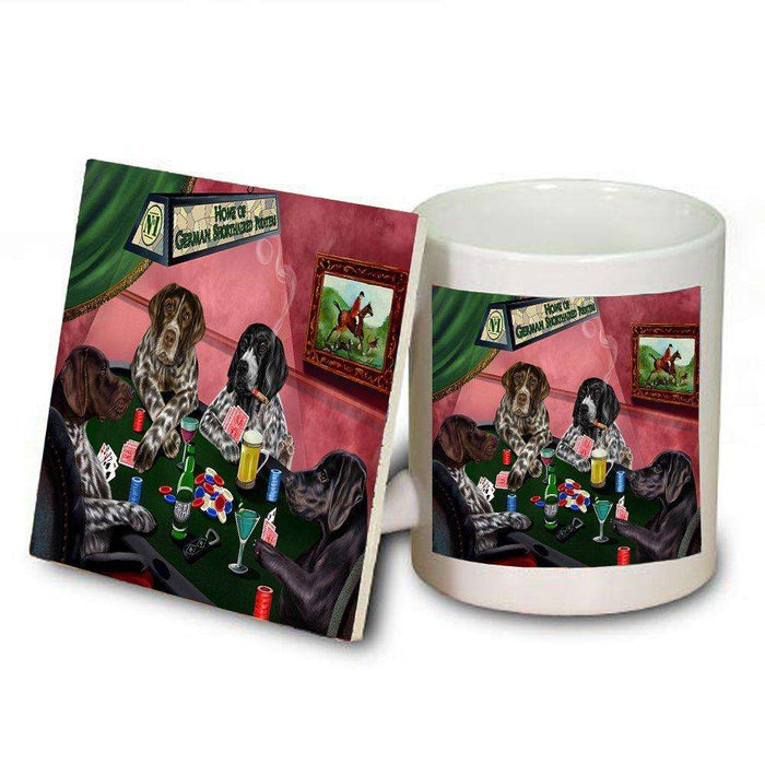 Home of German Shorthaired Pointers 4 Dogs Playing Poker Mug and Coaster Set