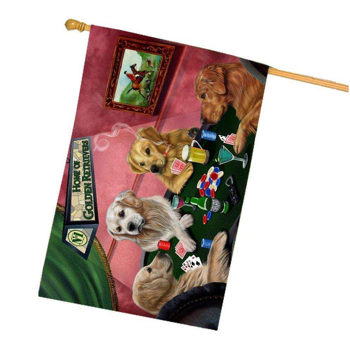 Home of Golden Retriever 4 Dogs Playing Poker House Flag