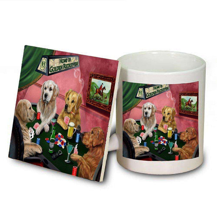 Home of Golden Retriever 4 Dogs Playing Poker Mug and Coaster Set