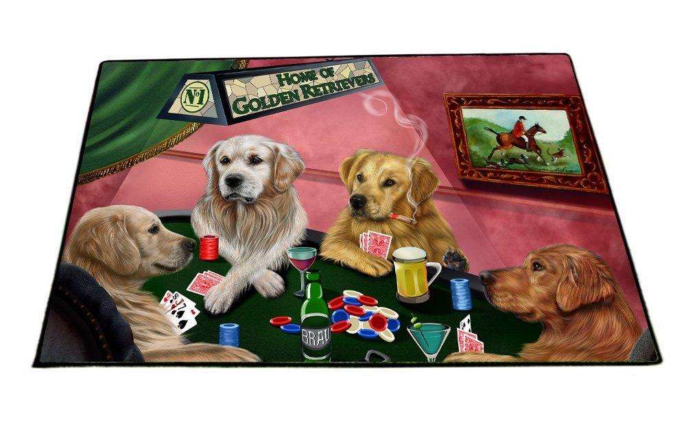 Home of Golden Retrievers 4 Dogs Playing Poker Floormat 18" x 24"