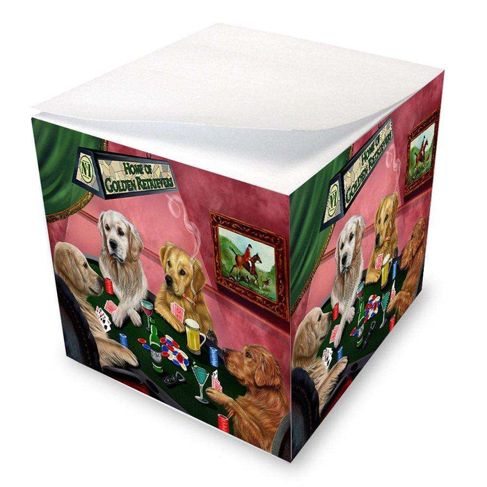 Home of Golden Retrievers 4 Dogs Playing Poker Note Cube