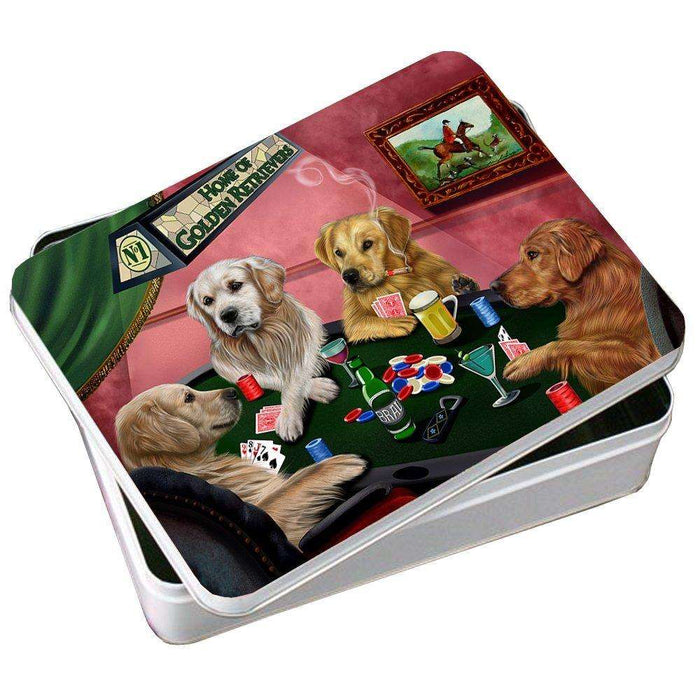 Home of Golden Retrievers 4 Dogs Playing Poker Photo Tin