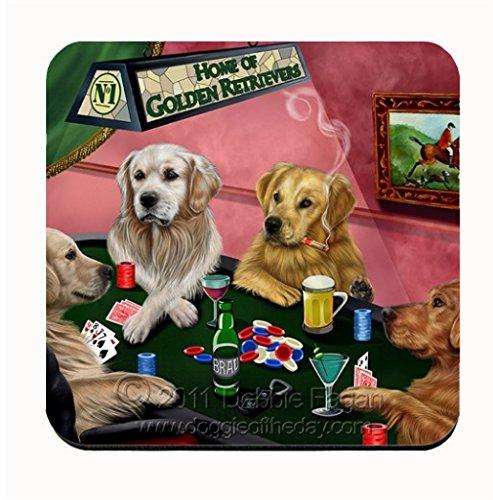 Home of Golden Retrievers Coasters 4 Dogs Playing Poker (Set of 4)