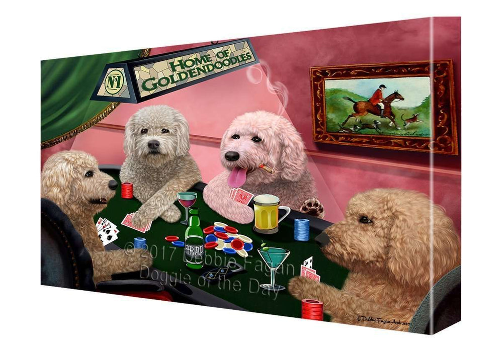 Home of Goldendoodles 4 Dogs Playing Poker Canvas Wall Art