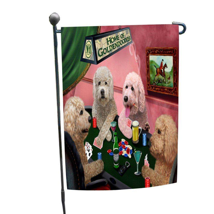 Home of Goldendoodles 4 Dogs Playing Poker Garden Flag