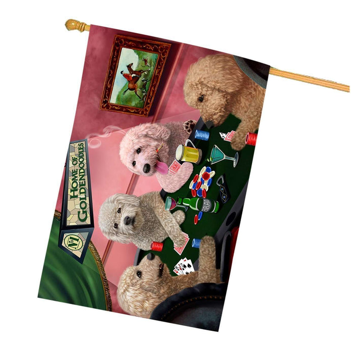 Home of Goldendoodles 4 Dogs Playing Poker House Flag