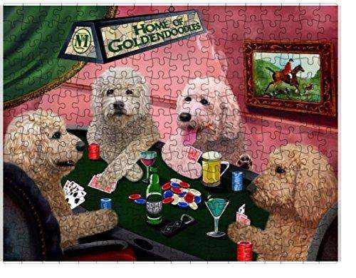 Home of Goldendoodles 4 Dogs Playing Poker Puzzle with Photo Tin