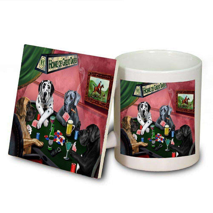 Home of Great Dane 4 Dogs Playing Poker Mug and Coaster Set
