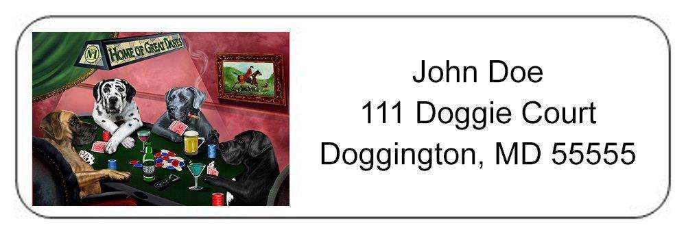 Home of Great Dane 4 Dogs Playing Poker Return Address Label