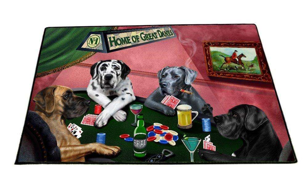 Home of Great Danes 4 Dogs Playing Poker Floormat 24" x 36"