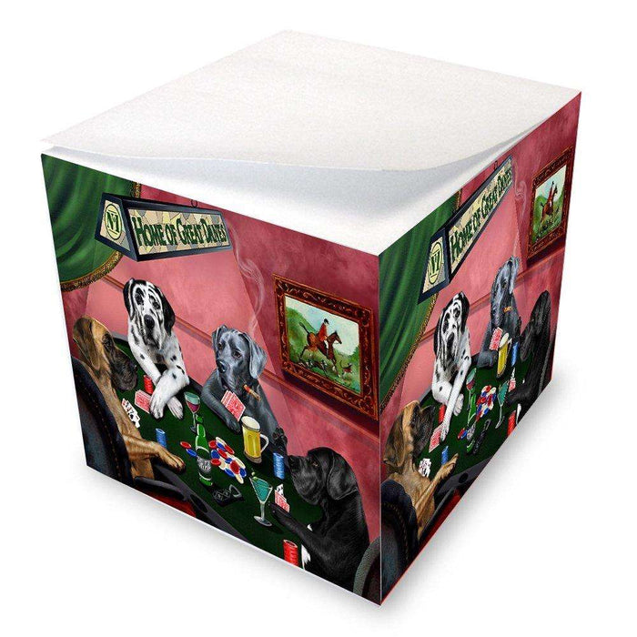 Home of Great Danes 4 Dogs Playing Poker Note Cube