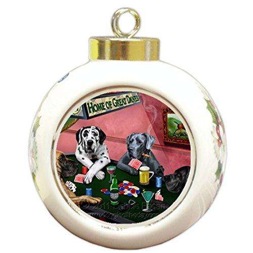 Home of Great Danes Christmas Holiday Ornament 4 Dogs Playing Poker