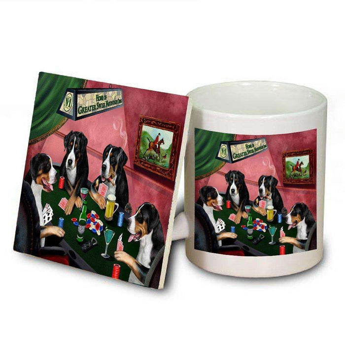Home of Greater Swiss Mountain 4 Dogs Playing Mug and Coaster Set
