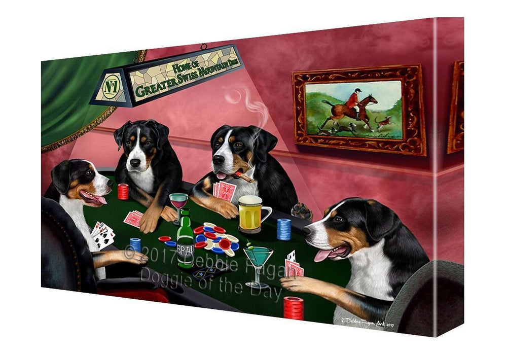 Home of Greater Swiss Mountain 4 Dogs Playing Poker Canvas Wall Art