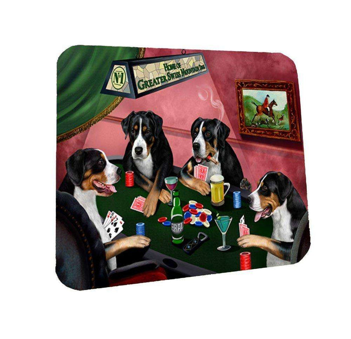 Home of Greater Swiss Mountain 4 Dogs Playing Poker Coasters Set of 4