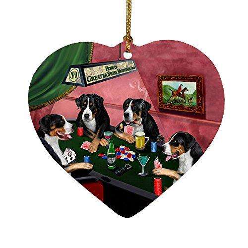 Home of Greater Swiss Mountain 4 Dogs Playing Poker Heart Christmas Ornament