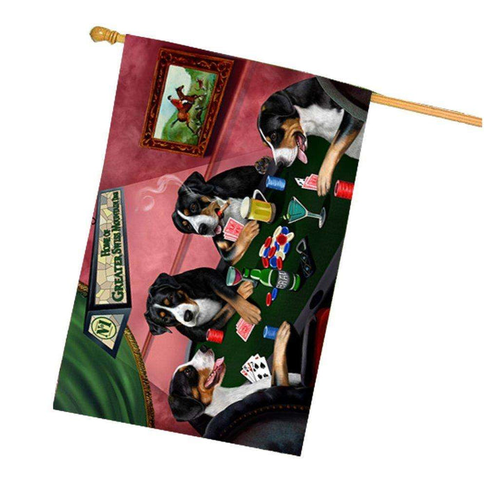 Home of Greater Swiss Mountain 4 Dogs Playing Poker House Flag