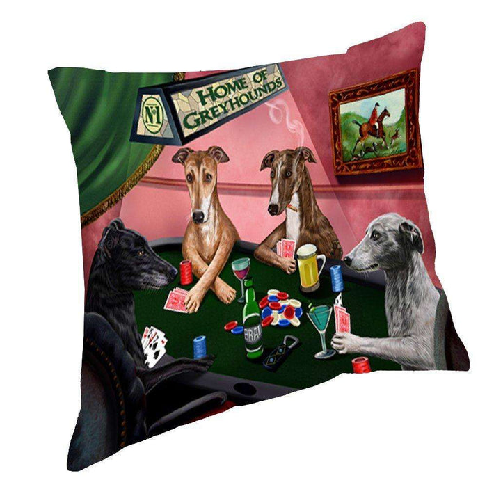 Home of Greyhound 4 Dogs Playing Poker Throw Pillow