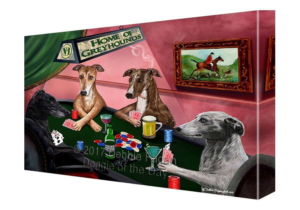 Home of Greyhounds 4 Dogs Playing Poker Canvas Wall Art