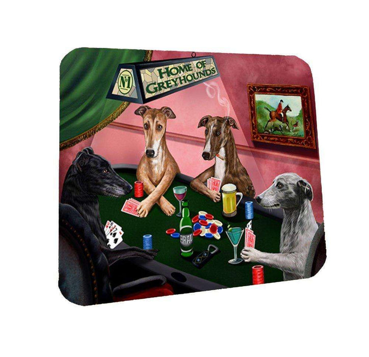Home of Greyhounds 4 Dogs Playing Poker Coasters Set of 4