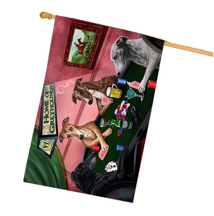 Home of Greyhounds 4 Dogs Playing Poker House Flag