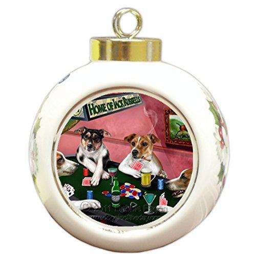 Home of Jack Russell Christmas Holiday Ornament 4 Dogs Playing Poker