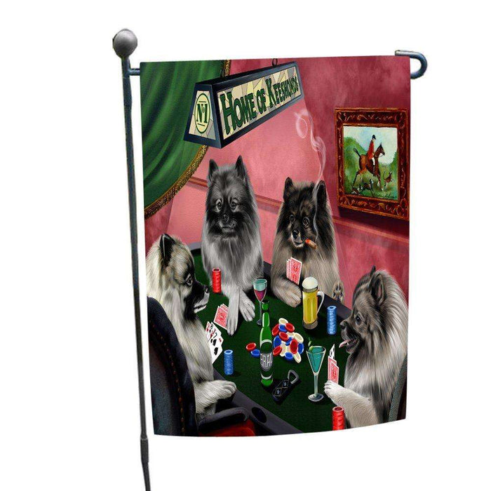 Home of Keeshond 4 Dogs Playing Poker Garden Flag