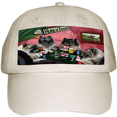 Home of Keeshond 4 Dogs Playing Poker Hat Off White