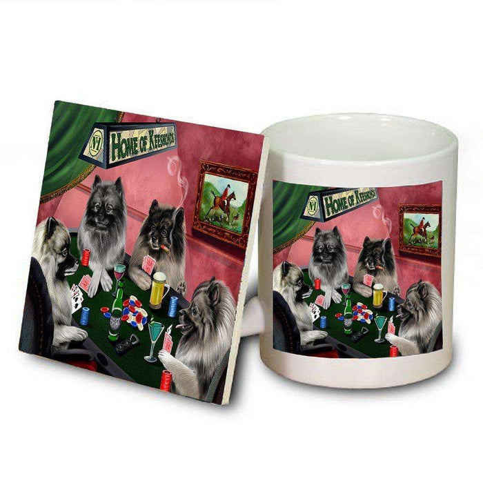 Home of Keeshond 4 Dogs Playing Poker Mug and Coaster Set