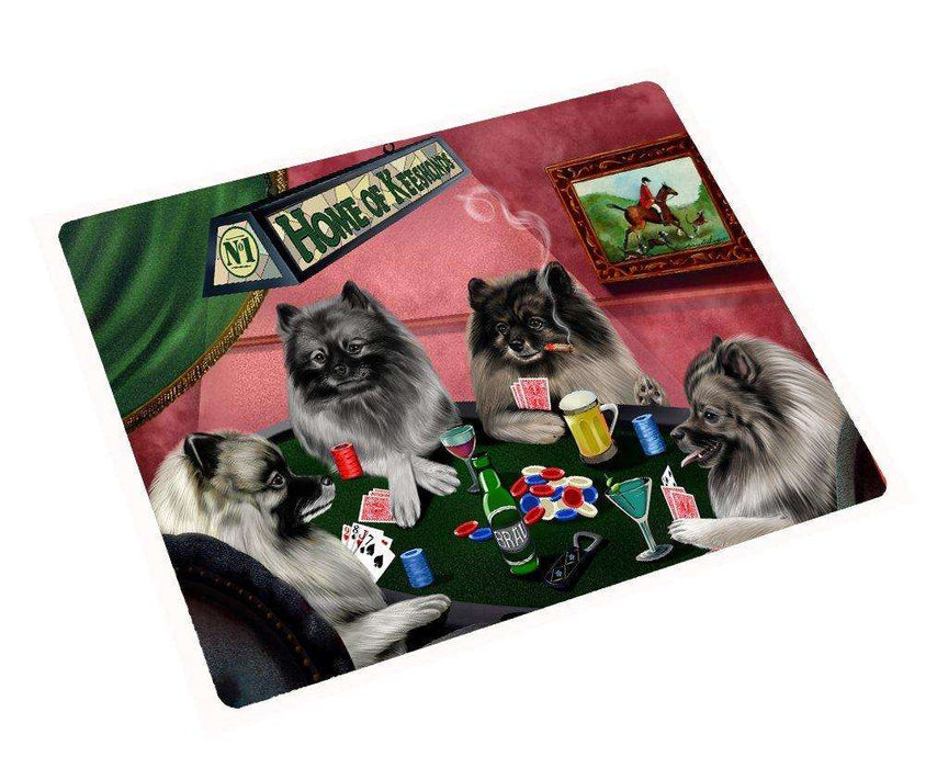 Home of Keeshond Tempered Cutting Board 4 Dogs Playing Poker