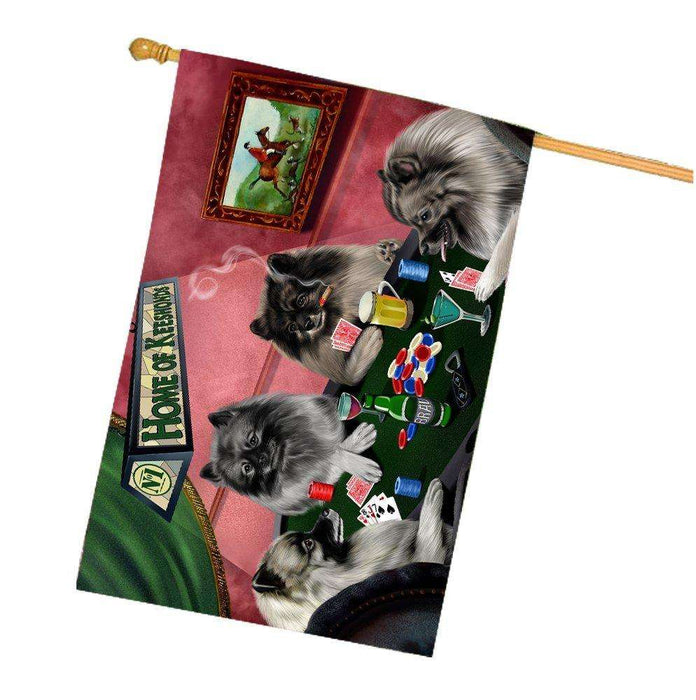 Home of Keeshonds 4 Dogs Playing Poker House Flag