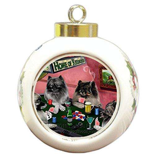 Home of Keeshonds Christmas Holiday Ornament 4 Dogs Playing Poker