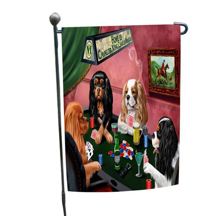 Home of King Charles Cavalier 4 Dogs Playing Poker Garden Flag