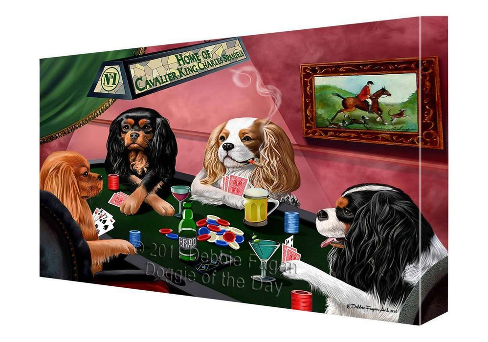 Home of King Charles Cavalier Spaniel Dogs Playing Poker Canvas Gallery Wrap 1.5" Inch