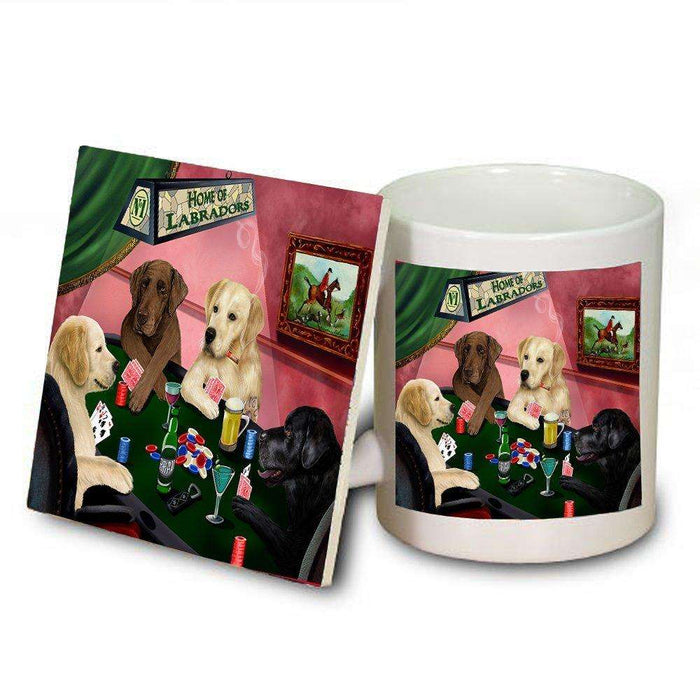 Home of Labrador 4 Dogs Playing Poker Mug and Coaster Set