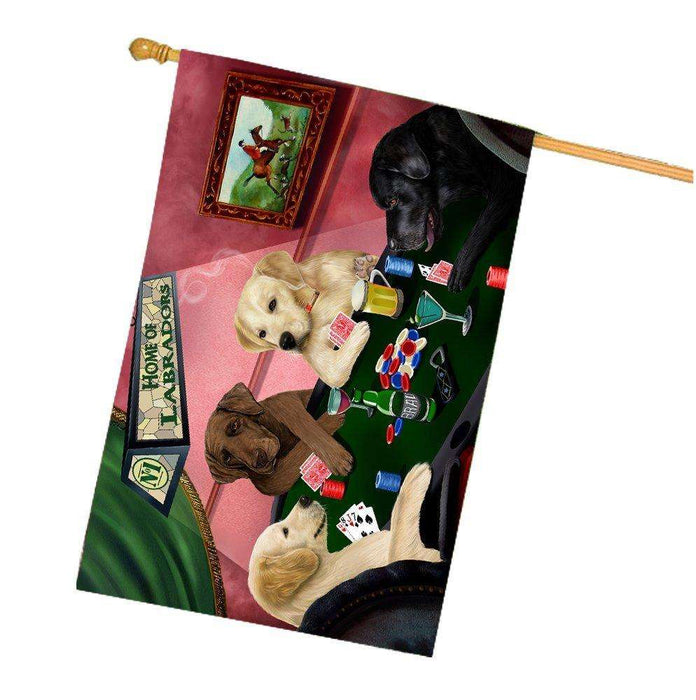 Home of Labrador Retriever 4 Dogs Playing Poker House Flag