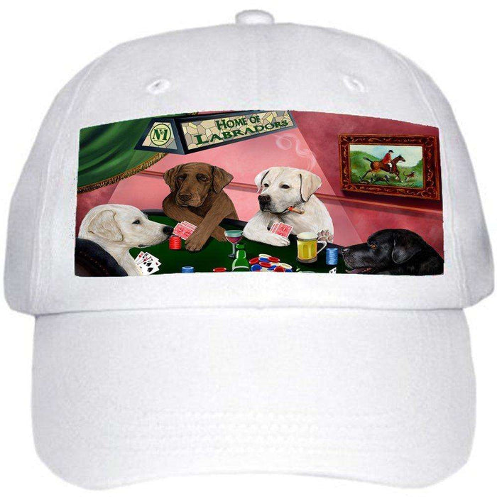 Home of Labrador Retrievers 4 Dogs Playing Poker Hat White
