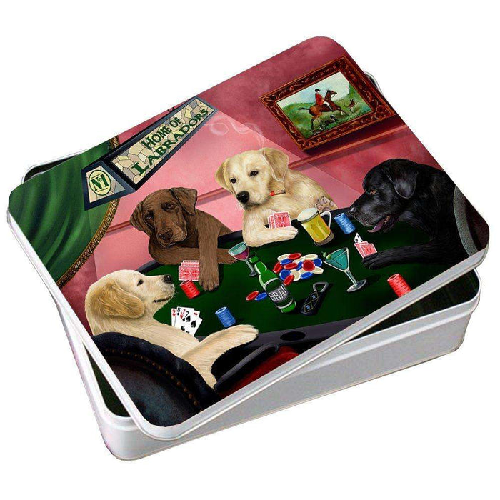 Home of Labradors 4 Dogs Playing Poker Photo Tin