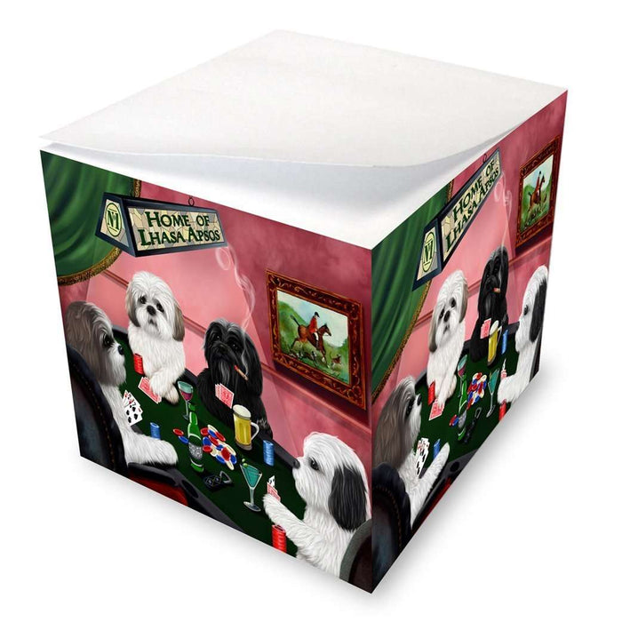 Home of Lhasa Apso 4 Dogs Playing Poker Note Cube