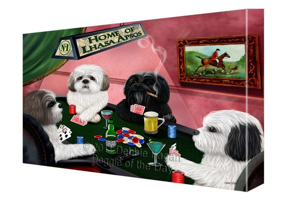 Home of Lhasa Apso 4 Dogs Playing Poker Painting Printed on Canvas Wall Art Signed