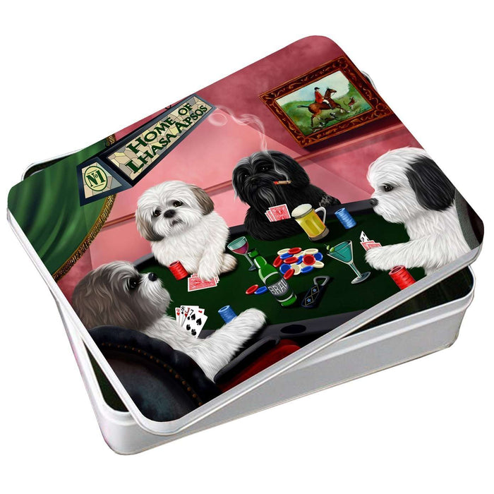 Home of Lhasa Apso 4 Dogs Playing Poker Photo Storage Tin