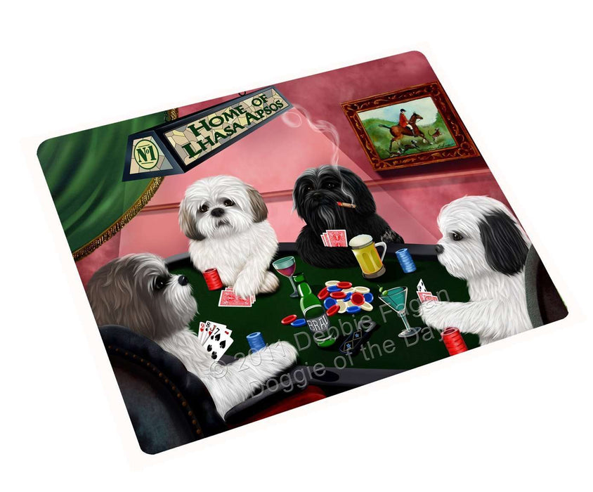 Home of Lhasa Apso 4 Dogs Playing Poker Tempered Cutting Board (Small)