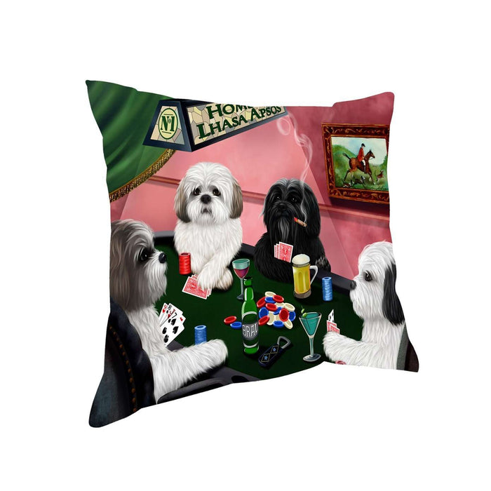 Home of Lhasa Apso 4 Dogs Playing Poker Throw Pillow