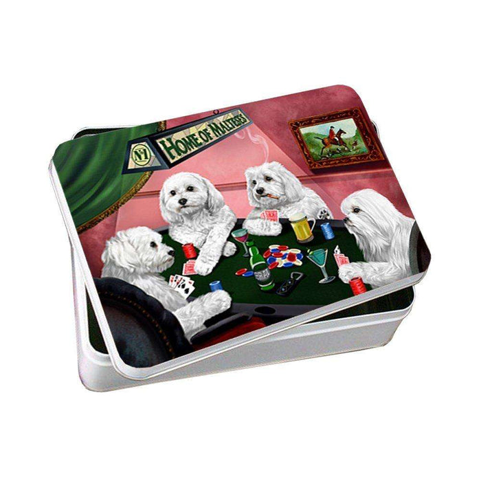 Home of Maltese 4 Dogs Playing Poker Photo Storage Tin