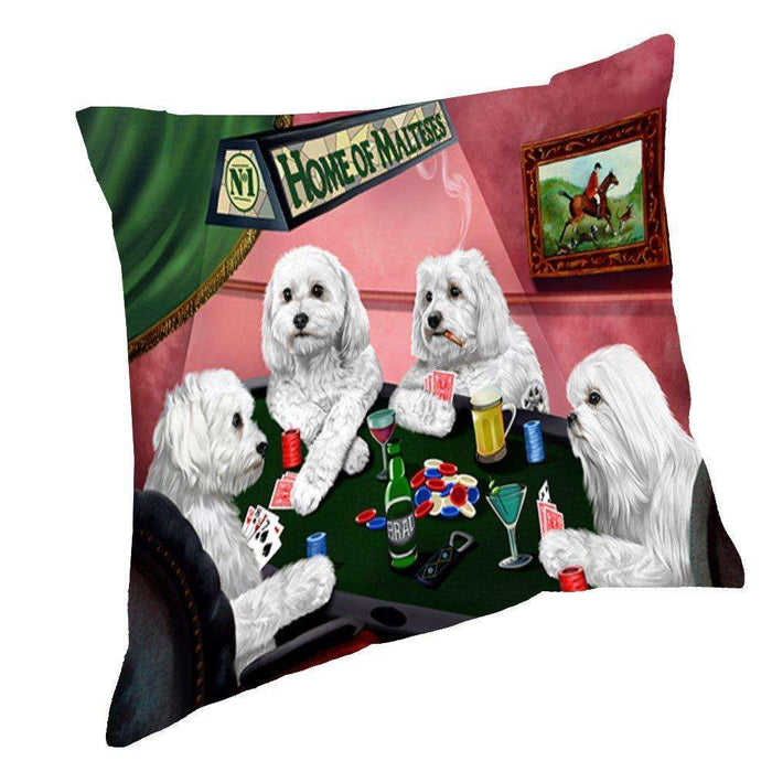 Home of Maltese 4 Dogs Playing Poker Throw Pillow